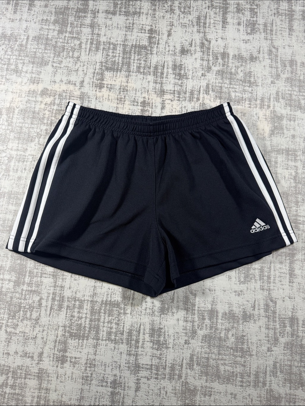 Y2K adidas Black Athletic Shorts with White 3-Stripes womens sz S Length 12